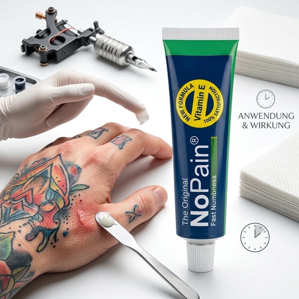 Eine Person mit aufgetragener Betäubungscreme für ein Tattoo, die auf ihre Wirkung wartet.