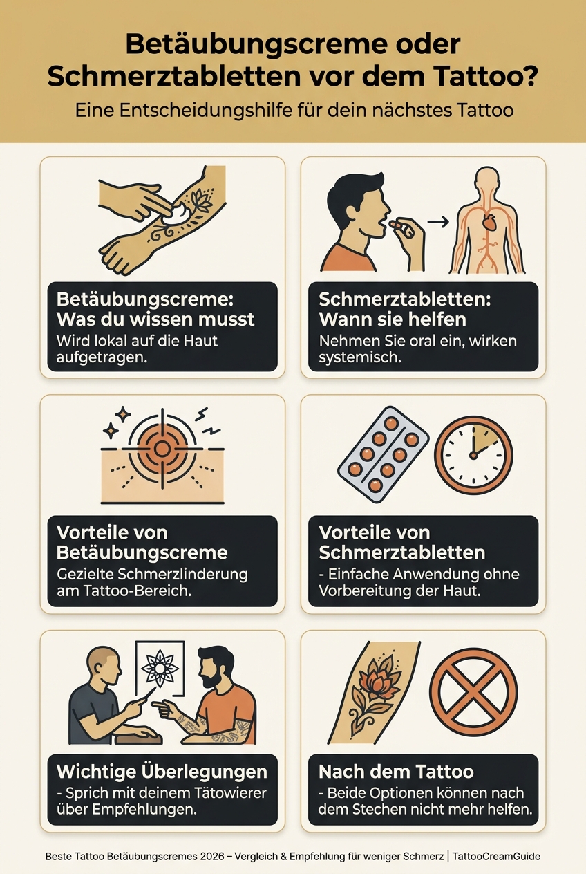 Infographic: Betäubungscreme oder Schmerztabletten vor dem Tattoo?