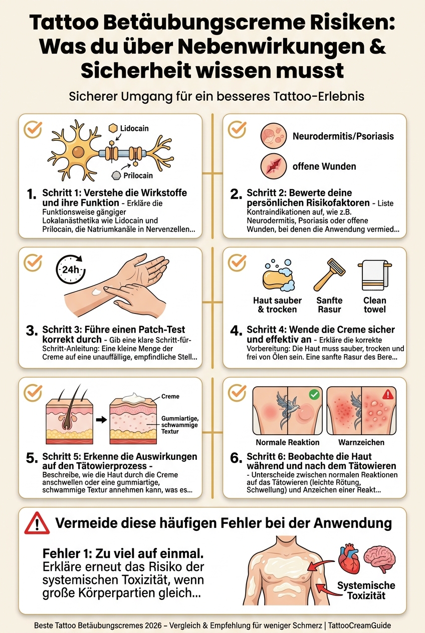 Infographic: Tattoo Betäubungscreme Risiken: Was du über Nebenwirkungen & Sicherheit wissen musst