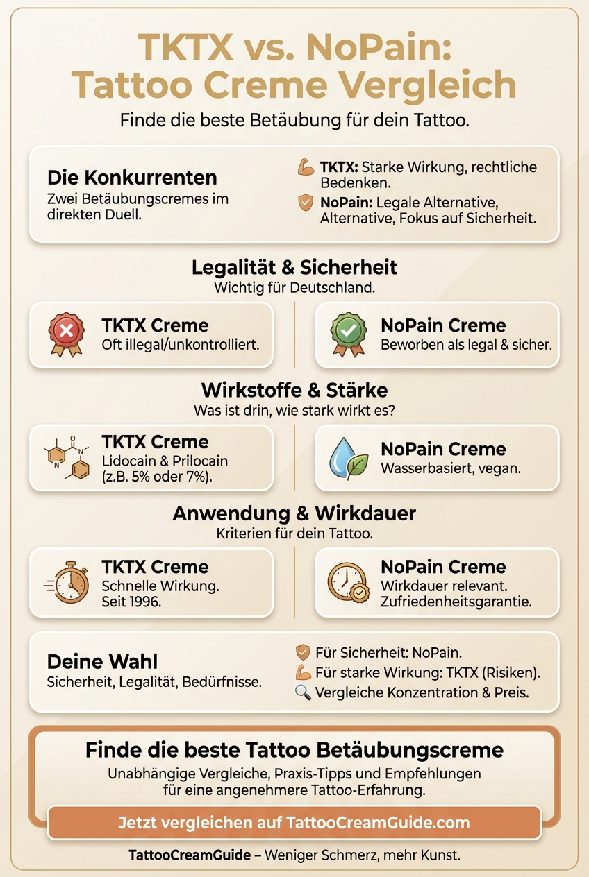 Infographic: TKTX vs. NoPain: Tattoo Creme Vergleich